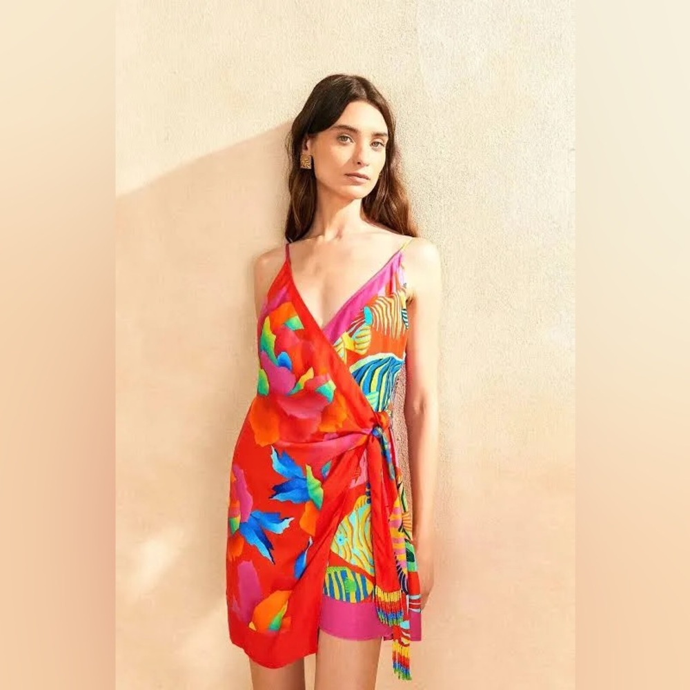 FARM RIO Mixed Ombre Chita Scarf Lenzing Ecovero Viscose Mini Dress